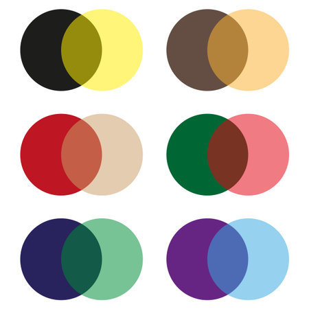 Transparent color circles. Overlapping geometric shapes. Vibrant abstract elements. Vector flat design.のイラスト素材