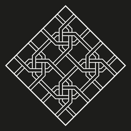 Diamond knot shape. Interlaced square pattern. Monochrome linear icon. Vector abstract form.のイラスト素材
