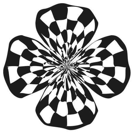 Checkered flower symbol. Black white cross. Vector floral pattern. Geometric bloom designのイラスト素材