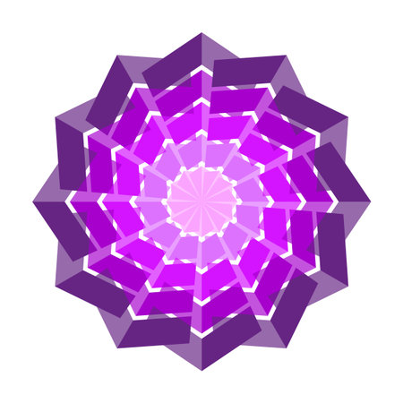 Purple flower shape. Abstract geometric bloom. Vector layered petals. Spiral mandala form.のイラスト素材