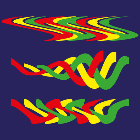 Wavy colorful lines. Abstract fluid stripes. Red yellow green elements. Vector modern illustration.のイラスト素材