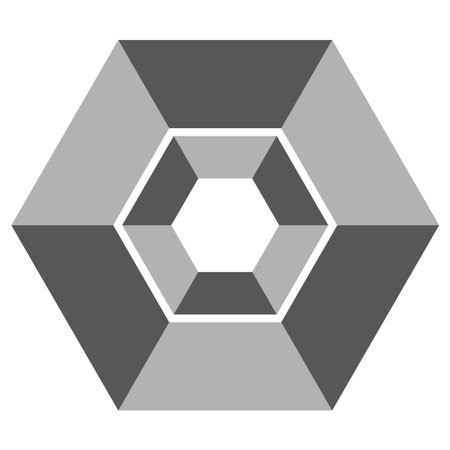 Hexagon 3D outline. Geometric gray shape. Inner white border. Vector abstract form.のイラスト素材