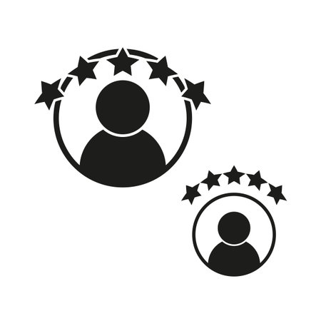 User rating icons. Star review symbol. Feedback score Vector. Customer excellence badge.のイラスト素材