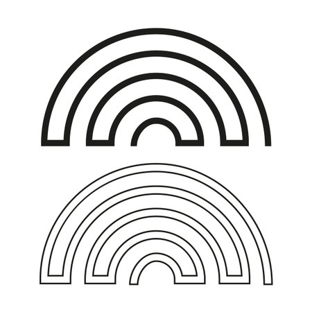 Rainbow arch outline. Rounded shape symbol. Concentric arc Vector. Simple linear illustration.のイラスト素材
