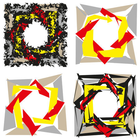 Distorted fragment pattern. Shattered square shapes. Energetic grunge illustration. Vector dynamic element.のイラスト素材