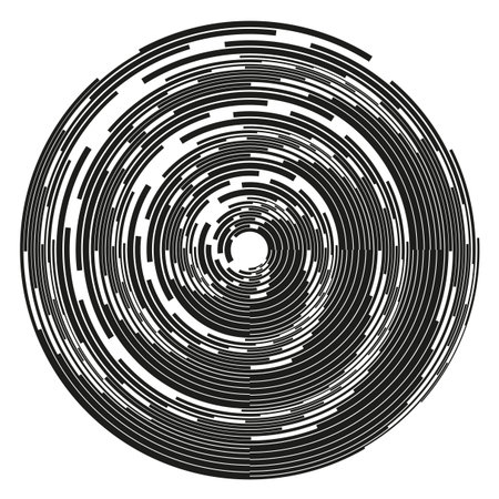 Circular spiral pattern. Radial glitch design. Concentric ring elements. Vector swirl symbol.のイラスト素材
