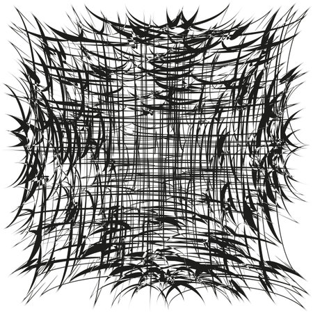 Abstract line grid. Chaotic scribble pattern. Dark Vector background. Artistic geometric illustration.のイラスト素材