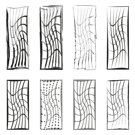 Abstract wavy patterns. Distorted line textures. Organic ripple forms. Vector grunge elements.のイラスト素材