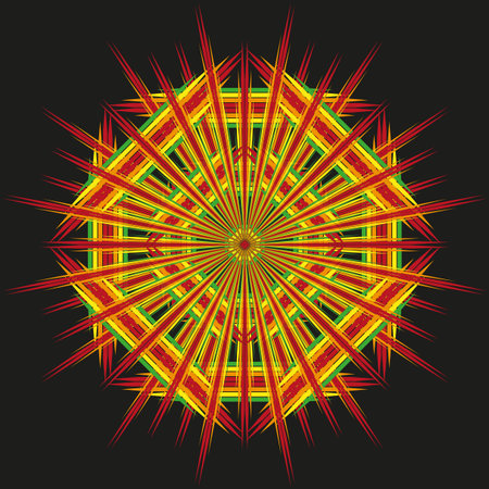 Radial star pattern. Abstract explosion shape. Vibrant color burst. Vector energy symbol.のイラスト素材