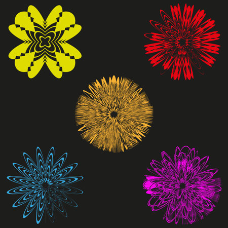 Abstract flower set. Colorful floral pattern. Vibrant Vector shapes. Modern organic formsのイラスト素材