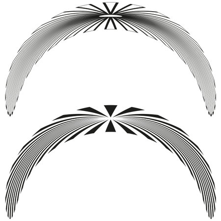 Geometric fan elements. Radial striped Vector. Abstract burst shapes. Monochrome graphic collectionのイラスト素材