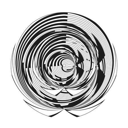 Abstract spiral Vector. Chaotic swirl pattern. Dynamic ink design. Black white illustrationのイラスト素材