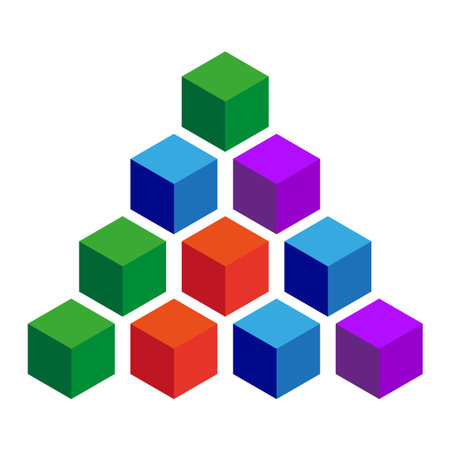 Cube pyramid structure. Colorful block elements. Geometric Vector illustration. Three dimensional stack.のイラスト素材