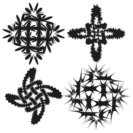 Abstract organic shapes. Decorative symmetry patterns. Dynamic Vector illustrations. Unique spiky forms.のイラスト素材