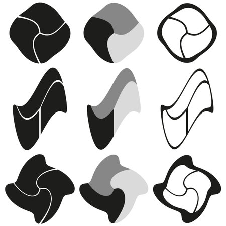 Abstract organic shapes. Dynamic fluid forms. Modern Vector elements. Interlocking wave patterns.のイラスト素材