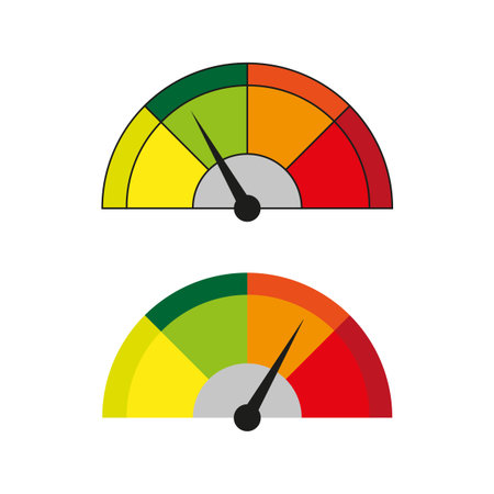 Half gauge icon. Sector meter dial. Color indicator Vector. Rainbow arc emblem.のイラスト素材