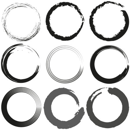 Brush stroke circles. Grunge ring elements. Artistic Vector shapes. Hand drawn design.のイラスト素材