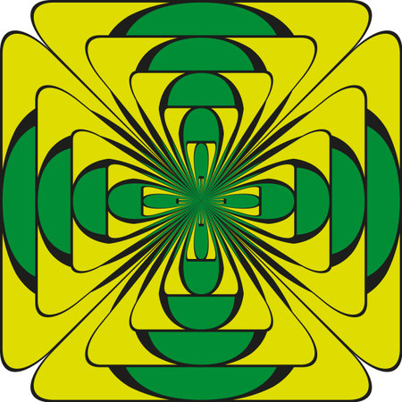 Abstract square forms. Green yellow pattern. Intricate geometric Vector. Symmetrical modern design.のイラスト素材