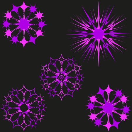 Abstract starburst symbols. Geometric burst design. Decorative explosion elements. Vector vibrant illustration.のイラスト素材