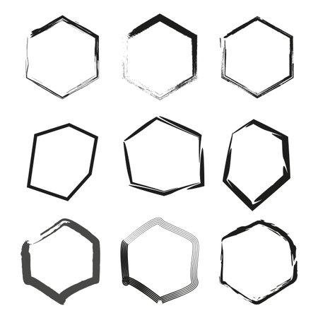 Hand drawn polygons. Geometric abstract shapes. Black gray contours. Vector sketch elements. EPS 10.のイラスト素材