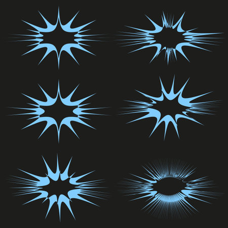 Starburst explosion symbol. Dynamic light effect. Abstract glow Vector. Black background burst. EPS...