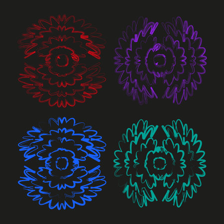 Abstract floral ornament. Geometric vector shapes. Colorful circular designs. Modern flower illustration.のイラスト素材