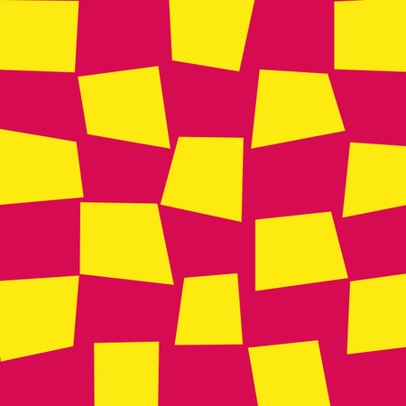 Checkerboard tile pattern. Red and yellow squares. Distorted grid illusion. Vector abstract background. EPS 10.のイラスト素材