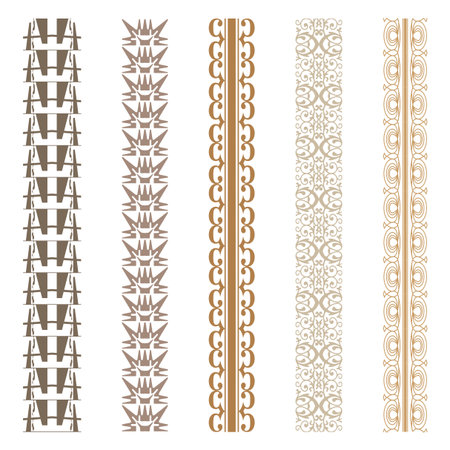 Decorative vertical chains. Ethnic pattern design. Brown neutral colors. Vector border element. EPS 10.のイラスト素材