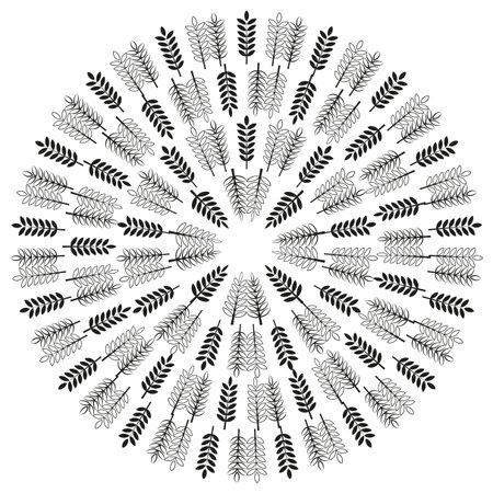 Wheat ears radial pattern. Vector grain symbols. Dynamic harvest illustration. Monochrome plant art. EPS 10.のイラスト素材