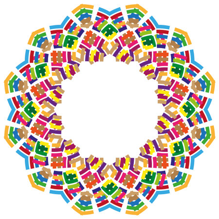 Abstract geometric wreath. Colorful circle pattern. Creative round composition. Vector holiday illustration. EPS 10.のイラスト素材