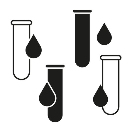 Test tube icons. Medical science symbol. Liquid drop vector. Laboratory research illustration. EPS 10.のイラスト素材