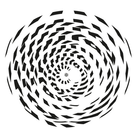 Abstract dotted spiral. Dynamic rotation pattern. Black white element. Vector optical illusion. EPS 10.のイラスト素材