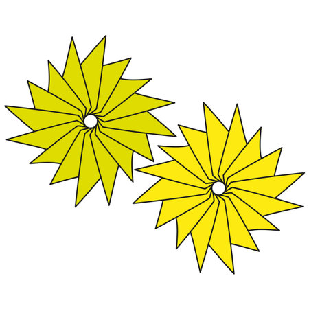 Abstract star shapes. Swirling motion elements. Yellow Vector sunburst. Radial floral forms. EPS 10.のイラスト素材