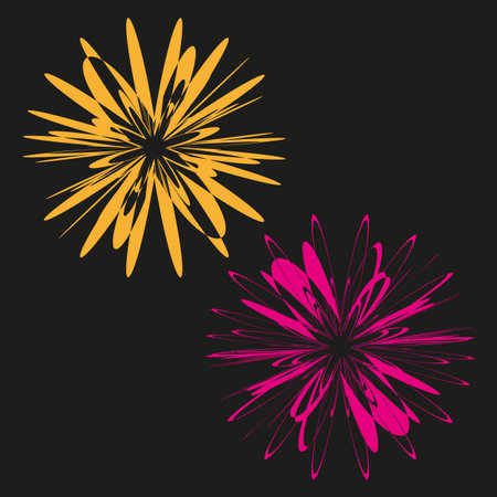 Abstract explosion shapes. Dynamic burst graphic. Colorful light forms Vector. Creative firework design. EPS 10.のイラスト素材
