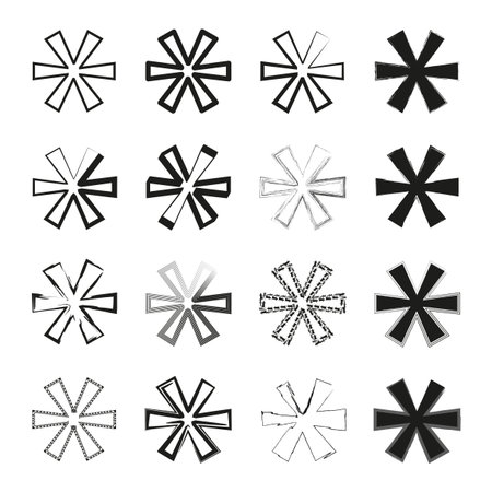 Asterisk icon set. Bold star variations. Geometric shapes Vector. Black outline emblem. EPS 10.のイラスト素材