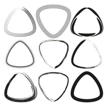 Distressed triangle frames. Hand drawn shapes. Rough border Vector. Grungy geometric collection. EPS 10.のイラスト素材