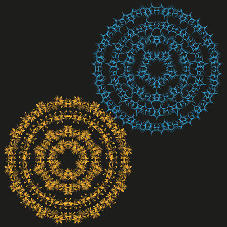 Abstract mandala illustration. Ornate circular symbols. Intricate pattern elements. Vector art graphic. EPS 10.のイラスト素材