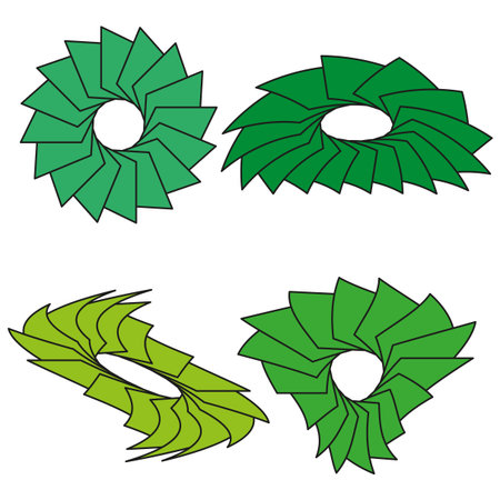 Abstract green shapes. Geometric radial forms. Decorative Vector elements. Modern design set. EPS 10.のイラスト素材