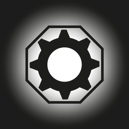 Gear wheel icon. Octagon background shape. White black gradient. Vector technology symbol.のイラスト素材