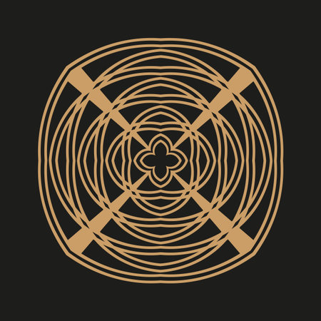 Abstract spiral ornament. Radial line pattern. Golden geometric motif. Vector artistic illustration. EPS 10.のイラスト素材