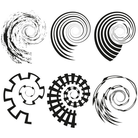 Abstract geometric set. Spiral gear illustration. Black dynamic pattern. Vector graphic design. EPS 10.のイラスト素材