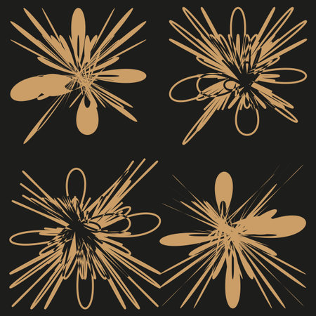 Abstract golden rays. Dynamic explosion element. Black dark background. Vector sunburst design. EPS 10.のイラスト素材