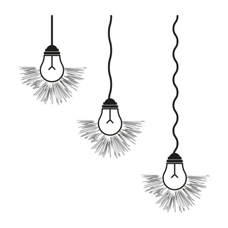 Hanging light bulbs. Simple pendant lamp. Minimal Vector lighting. Decoration glowing element. EPS 10.のイラスト素材
