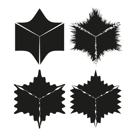 Black spiky shapes. Abstract star elements. Distorted geometric figures. Vector silhouette collection. EPS 10.のイラスト素材