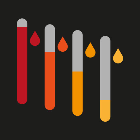 Test tube experiment. Liquid blood Vector samples. Orange red colors. Science laboratory equipment. EPS 10.のイラスト素材
