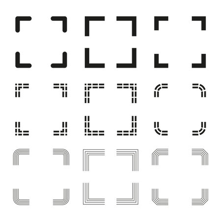 Abstract corner icons. Monochrome decorative elements. Geometric vector illustration. Modern design symbol. EPS 10.のイラスト素材