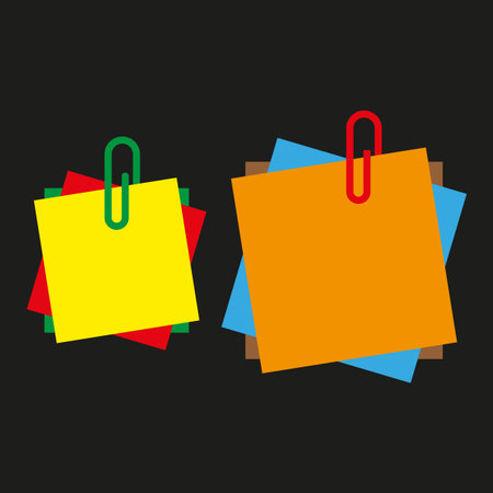 Sticky note paper. Office reminder Vector. Bright memo stack. Colorful square element. EPS 10.のイラスト素材