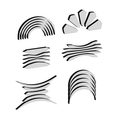 Abstract striped shapes. Wavy line set. Dynamic motion design. Vector graphic elements. EPS 10.のイラスト素材