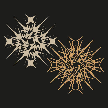 Gold abstract burst. Dynamic star shape. Dark black background. Vector decorative element. EPS 10.のイラスト素材