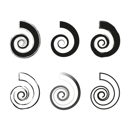 Spiral scroll element. Curling abstract shape. Black motion Vector. Simple curve motif. EPS 10.のイラスト素材
